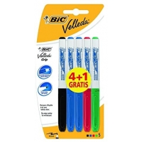 Bic Velleda Grip 4+1 Pack de 5 Rotuladores para Pizarra, Grip, Punta Media, Trazo de 1.2mm, Borrado facil, Varios colores