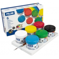 Milan Pack de 6 Botes de Tempera 40ml + 1 Pincel Serie 101 Colores Surtidos