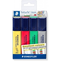 Staedtler Textsurfer Classic 364 Pack de 4 Marcadores Fluorescentes, Punta Biselada, Trazo 1-5mm, Secado Rapido, Colores Surtido