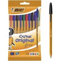 PACK 10 Bic Cristal Original Fine, Punta 0.8mm, Trazo 0.30mm, Colores surtidos
