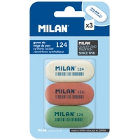 Milan 124 Pack de 3 Gomas de Borrar Ovaladas, Miga de Pan