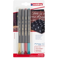 Edding 1200 Metallic Pack de 4 Rotuladores, Trazo 1mm, Colores Oro, Plata, Rojo y Verde Metalizados
