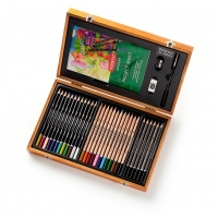 Derwent Academy Caja de Madera con 12 Lapices de Colores, 12 Lapices de Colores Acuarelables, 6 Lapices de Grafito para Bocetos,