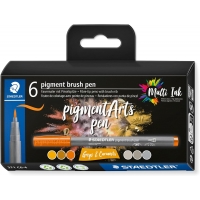 Pack de 6 Rotuladores Staedtler 371 Punta de Pincel Suave, Colores Vivos y Brillantes