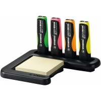 Stabilo Green Boss Set de Mesa de 4 Marcadores Fluorescentes + Bloc de Notas Adhesivas 100% Papel Reciclado, Set Fabricado 98