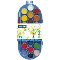 Milan 80022 Estuche de 22 Acuarelas Ø30 mm + Pincel Serie 101 Colores Surtidos