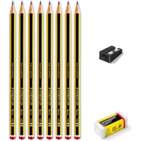 Staedtler Noris 120 Pack de 8 Lápices + Goma de Borrar + Sacapuntas, Dureza HB Ultrarresistente de 2mm