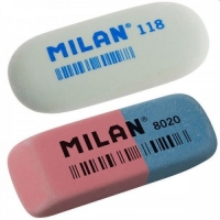 Milan Pack de 2 Gomas de Borrar, 1 x Goma 8020 Biselada Doble Intensidad + 1 x Goma 118 Ovalada