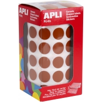 Apli Gomets Redondos Marron Permanentes - Ø 15mm - 59 Hojas Pretroqueladas - 2832 Gomets por Rollo - Ideal para Escuelas y Talle