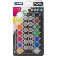 Milan Pack de 14 Tarros de Tempera 5 ml + 12 Botes para Mezclas + 1 Pincel Serie 101 Colores Surtidos