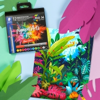 Pack de 12 Rotuladores Staedtler 371 Punta de Pincel Suave, Colores Vivos y Brillantes
