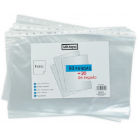 MKtape Pack de 100 Fundas Multitaladro Portadocumentos, FOLIO, 0.5 Micras, Color Transparente