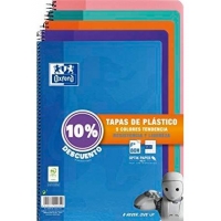 Pack de 5 Cuadernos Oxford Classic Espiral Folio Cuadriculado 4x4mm 80 Hojas Tapa de Plastico Surtidos