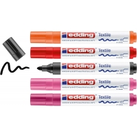 Edding 4500 Colores Calidos Pack de 5 Rotuladores Permanentes para Textil, Trazo 2-3mm, Olor Neutro, Seca rápido,