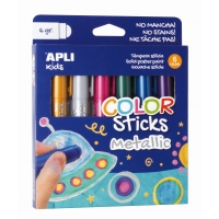 Apli Color Sticks Temperas Solidas, Pack de 6 Unidades de 6g en Colores Metalizados, Acabado Satinado