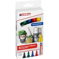 Edding 3000 Pack de 5 Rotuladores Permanentes, Punta Redonda de 1.5mm, Trazo entre 1.5 y 3mm, Seca rápido, Surtidos