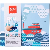 Apli Kids Juego de Gomets Barco - 8 Laminas Ilustradas de 200G - 8 Hojas de Gomets Removibles Geometricos - Libro Guia con Ejemp