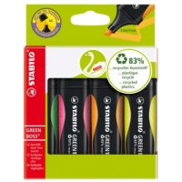 Stabilo Green Boss Pack de 4 Marcadores Fluorescentes, Trazo 2-5mm, Colores Surtidos