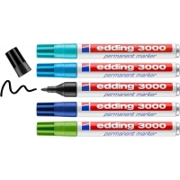 Edding 3000 Pack de 5 Rotuladores Permanentes Colores Frios, Punta Redonda de 1.5mm, Trazo entre 1.5 y 3mm, Seca rápido, Vario