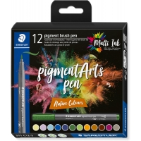 Staedtler 371 Pack de 12 Rotuladores Punta de Pincel Suave, Colores Vivos y Brillantes, Nue