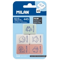 Milan 445 Pack de 5 Gomas de Borrar Rectangulares, Miga de Pan