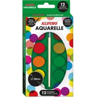 Alpino Pack de 12 Acuarelas, 28mm Diametro, Colores Intensos, Incluye Pincel