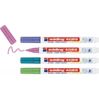 Edding 4085 Metalicos Pack de 4 Rotuladores de Tiza Liquida, Trazo 1-3mm, Olor Neutro, Colores Azul, Verde, Viole