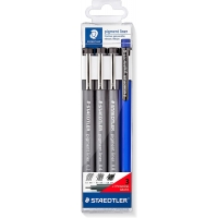 Staedtler Pigment Liner 308 Pack de 3 Rotuladores Calibrados + 1 Portaminas, Negro