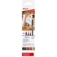 Edding 1340 Brush Pack de 4 Rotuladores, Punta Pincel Flexible, Trazo 1-3mm, Colores Oro, Negro, Gris y Albaricoque