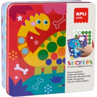 Apli Kids Juego de Gomets Dino - Incluye 8 Laminas Ilustradas - 8 Hojas de Gomets Removibles - Caja Metalica Exclusiva