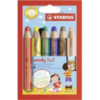 Stabilo Woddy 3 en 1 Pack de 6 Lapices de Colores, Lapiz de Color, Cera y Acuarela, Todo en Uno, Mina XXL 10mm