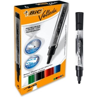 Bic Velleda Tank Pack de 4 Rotuladores para Pizarra, Trazo 2.3mm, Punta Ojival, Tinta base alcohol, Borrado facil, Varios colore