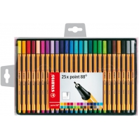 Stabilo Point 88 Pack de 25 Rotuladores de Punta Fina de Fibra, Trazo de 0.4 mm, Varios colores