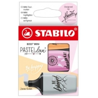 Stabilo Boss Mini Pastellove Pack de 3 Marcadores Fluorescentes, Trazo 2-5mm, Antisecado, Colores Fucsia, Naranja y Gris