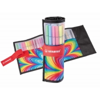 Stabilo Pen 68 Arty Rollerset de 25 Rotuladores, Estuche enrollable, Trazo de 1mm