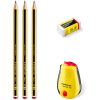 Staedtler Noris 120 Pack de 3 Lápices + Goma de Borrar + Sacapuntas, Dureza HB Ultrarresistente de 2mm