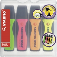 Stabilo Boss Executive Pack de 4 Marcadores Fluorescentes, Grip, Trazo 2-5mm, Colores Surtidos