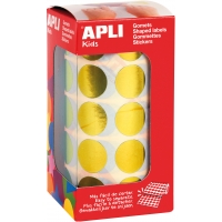 Apli Gomets Redondos Amarillo Metalizado Ø 20mm - 59 Hojas Pretroqueladas - 1770 Gomets por Rollo - Adhesivo Base Agua - Normas 