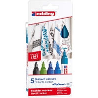 Edding 4500 Colores Frios Pack de 5 Rotuladores Permanentes para Textil, Trazo 2-3mm, Olor Neutro, Seca rápido, C