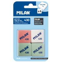Milan 430 Pack de 4 Gomas de Borrar Cuadradas, Miga de Pan