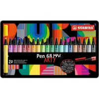 Stabilo Pen 68 MAX Arty Caja Metalica de 20 Rotuladores, Punta de Fibra Biselada, Trazo 1-5mm