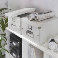 Leitz Caja Almacenaje Mediana Click & Store Wow, Montaje Rapido y Sencillo, Asas de Metal, Blanco, Efecto Wow