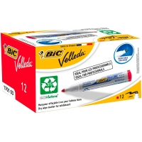 Bic Velleda 1701 ECOlutions Marcadores para Pizarra, Punta Redonda, Trazo de 1.5 mm, Tinta base alcohol, Borrado facil, Rojo