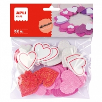 Apli Formas de Corazones Adhesivas de Goma Eva - 52 Formas - Medidas Surtidas - Material Suave y Seguro  Purpurina
