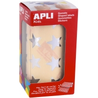 Apli Gomets Estrella Plata Metalizado - Tamaño 19.5mm - 1416 Gomets por Rollo - Adhesivo Base Agua - Normas EN-71 y FSC