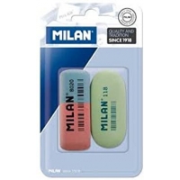 Milan Pack de 2 Gomas de Borrar, 1 x Goma 8020 Biselada Doble Intensidad + 1 x Goma 118 Ovalada