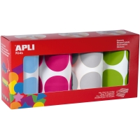 Apli Gomets Redondos Ø 45mm - Pack de 4 Rollos en Colores Surtidos - Adhesivo Permanente - 1416 Gomets por Pack - Desarrollo de 