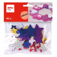 Apli Formas de Estrellas Adhesivas de Goma Eva - 50 Formas - Medidas Surtidas - Material Suave y Seguro  Purpurina