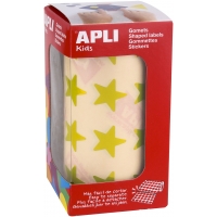 Apli Gomets Estrella Amarillo Metalizado - Tamaño 19.5mm - 1416 Gomets por Rollo - Adhesivo Base Agua - Normas EN-71 y FSC