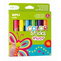 Apli Color Sticks Temperas Solidas Fluorescentes, Pack 6 Unidades de 6g, Acabado Satinado